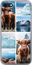 Geschikt voor iPhone SE 2020 hoesje - Schotse hooglander - IJs - Collage - Siliconen Telefoonhoesje