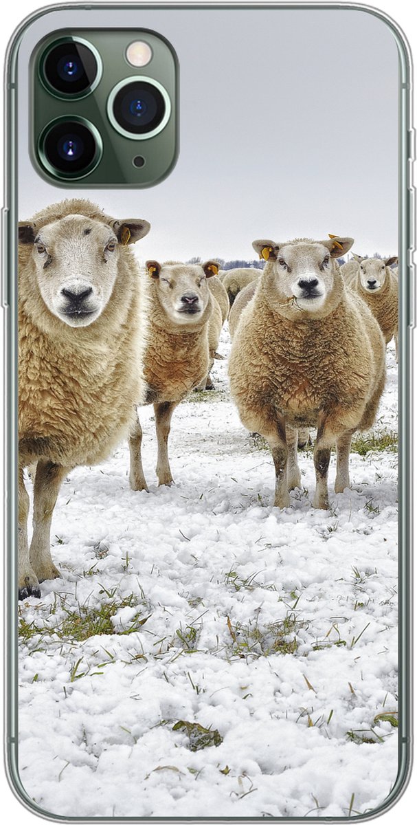 Telefoonhoesje Geschikt voor iPhone 11 Pro Max hoesje - Schapen - Wol - Sneeuw - Siliconen Telefoonhoesje Telefoonhoesje