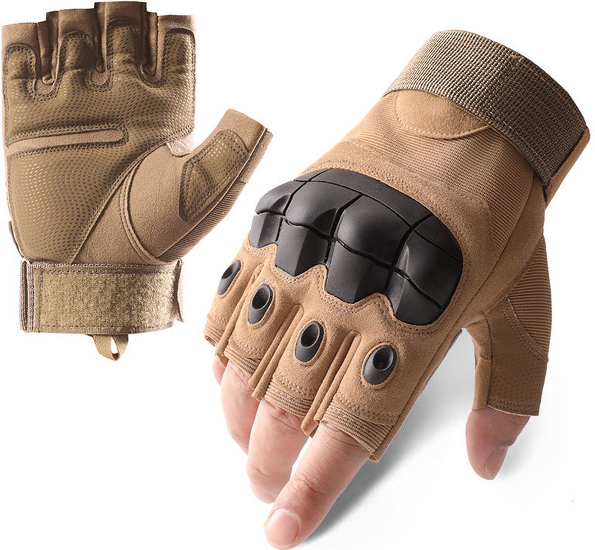 Nixnix - Zomer Vingerloze Motorhandschoenen - Sand - Harde Knokkels - Hand Handschoenen - Training handschoenen - Sport handschoenen