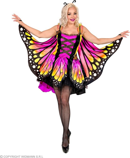 Widmann - Vlinder Kostuum - Vrij In De Nacht Vlinder - Vrouw - Roze, Goud - Medium - Carnavalskleding - Verkleedkleding