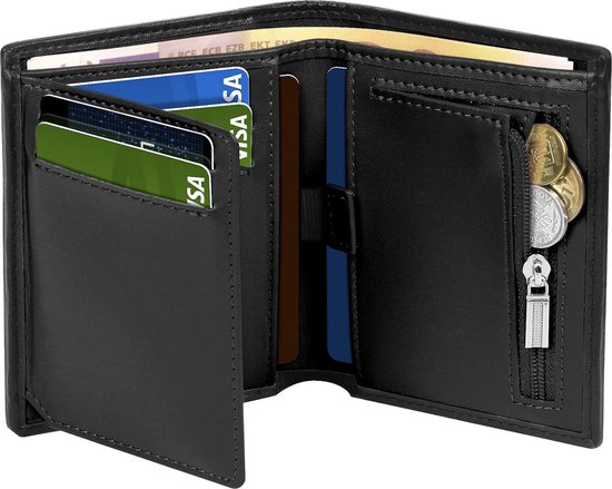 Portefeuille Homme Vintage En Simili Cuir – Long à Deux Volets – Rétro Noir