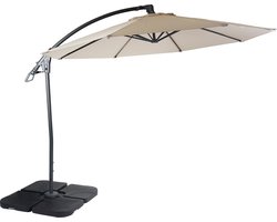 Luxe zweefparasol MCW-D14, parasol, rond Ø 3m polyester aluminium/staal 14kg ~ crème-wit met voet