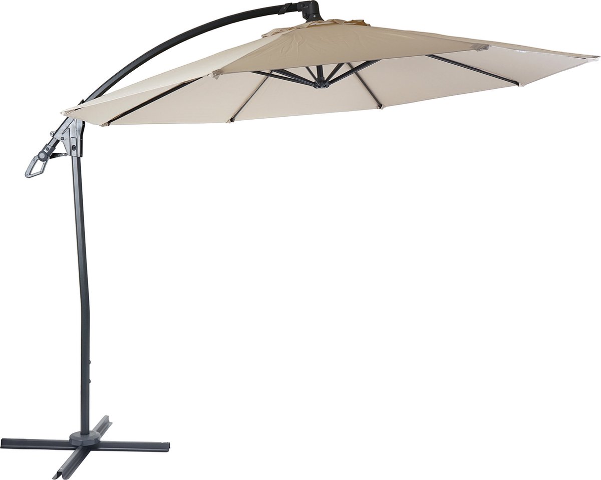 Luxe zweefparasol MCW-D14 parasol rond Ø 3m polyester aluminium/staal 14kg ~ crème-wit zonder voet