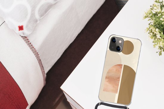 Coque avec cordon Adapté pour iPhone 13 Mini - Rose - Marron - Design - Siliconen - Bandoulière - Coque arrière avec cordon - Coque téléphone avec cordon - Coque avec cordon
