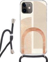 Hoesje met koord Geschikt voor iPhone 12 Mini - Marmer print - Patroon - Roze - Siliconen - Crossbody - Backcover met Koord - Telefoonhoesje met koord - Hoesje met touw