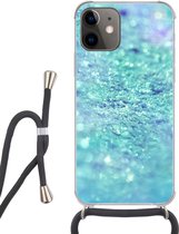Hoesje met koord Geschikt voor iPhone 12 Mini - Blauw - Licht - Abstract - Siliconen - Crossbody - Backcover met Koord - Telefoonhoesje met koord - Hoesje met touw