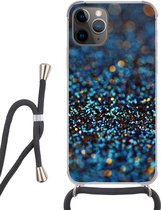 Hoesje met koord Geschikt voor iPhone 12 Pro Max - Glitter - Blauw - Abstract - Design - Siliconen - Crossbody - Backcover met Koord - Telefoonhoesje met koord - Hoesje met touw