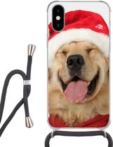 Telefoonhoesje Geschikt voor iPhone XS - Hond - Grappig - Lachen - Kinderen - Jongens - Meisjes - Siliconen - Crossbody - Backcover met Koord - Telefoonhoesje met koord - Hoesje met touw
