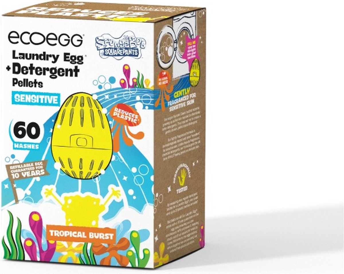 Goedkoopste EcoEgg - Laundry Egg - SpongeBob - Tropical Burst – Sensitive – Wasbol – Hervulbaar - Refill - Duurzaam - 60 Wasbeurten