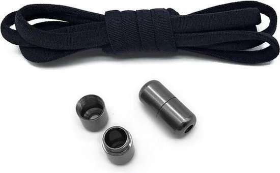 veters - (zwart met zwarte clips) - niet strikken - elastische veters - no tie - schoenveters - sportveters - rond - schoenveters - kinderveters