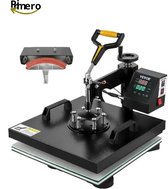 Primero Transferpers - Multifunctionele hittepers - inclusief hoeddruk heat press - 360 Graden Swing Away - verstelbare hoogte én temperatuur - Zwart