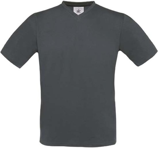 T-shirt Unisex M B&C V-hals Korte mouw Dark Grey 100% Katoen