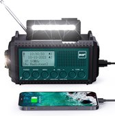 Crankradio DAB/FM met Batterij 5000mAh, Draagbare Zonne-radio met LED-zaklamp en Leeslampje, DAB+ Bouwplaatsradio IPX4, Noodradio en SOS-alarm Geschikt voor Wandelen, Kamperen, Buiten (Blauwgroen DAB)