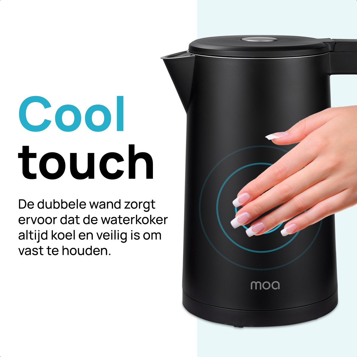 MOA Waterkoker met Temperatuurregeling - 1,7 Liter - Dubbelwandig - PFAS- & BPA-vrij - Warmhoudfunctie - Elektrische Waterkoker - 2200W - Zwart — afbeelding 6