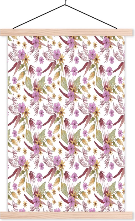 Porte-affiche avec affiche - Affiche scolaire - Fleurs - Violet - Motif - 60x90 cm - Lattes vierges