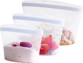 Siliconen voedselzakken, set van 3 kommen (transparant), herbruikbare diepvrieszakken, wasbare zak met ritssluiting