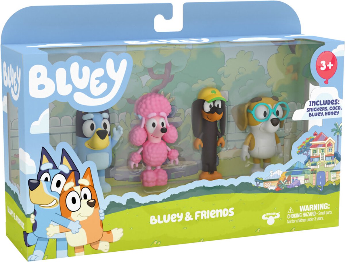 BLUEY - 4 speelfiguren Vrienden: Bluey, Snickers, Coco en Honey - Speelfigurenset — afbeelding 7