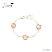 Sweet 7 armbandje goud met klavertjes Beige / gouden armbandje met klaverhangertjes Beige