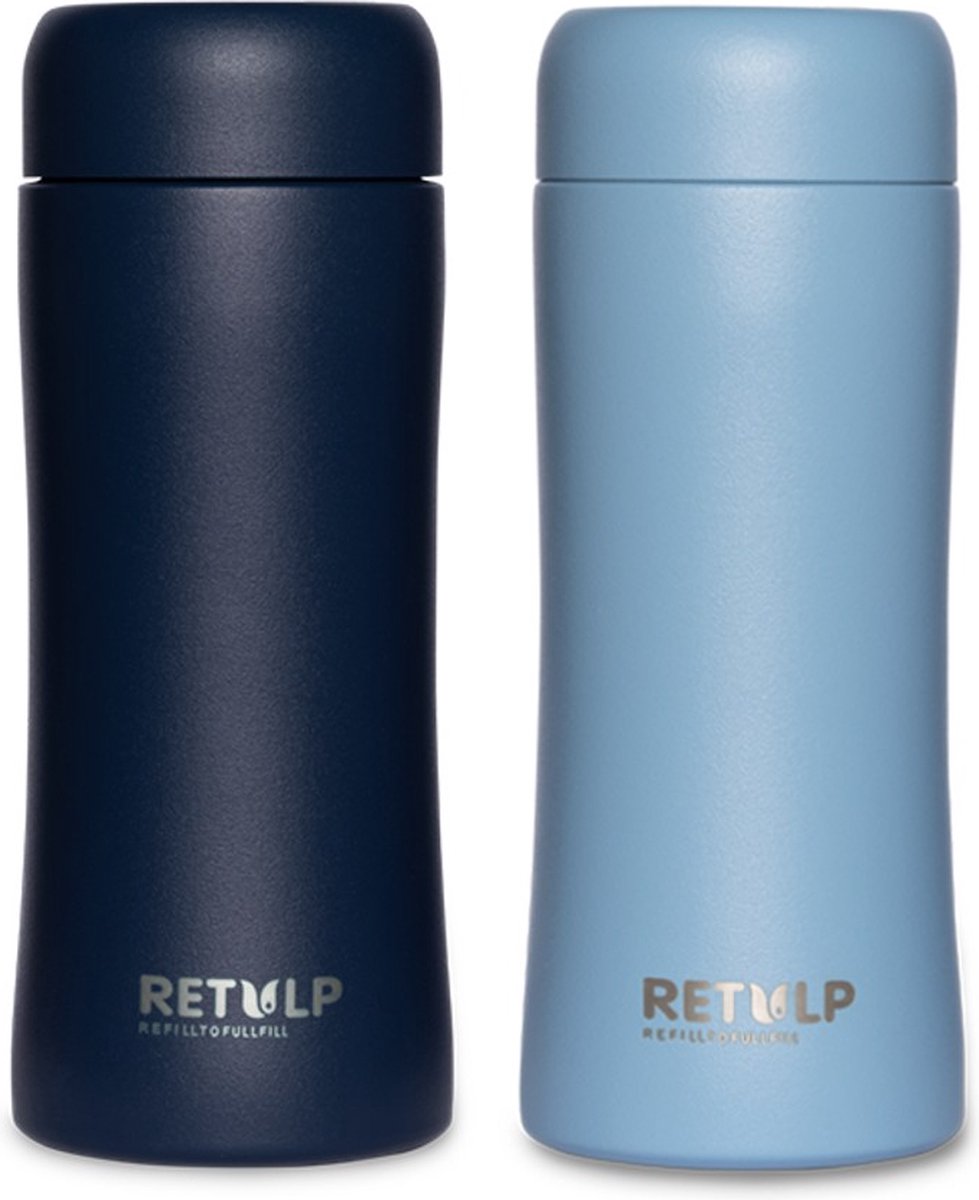 Retulp Tumbler Thermosbeker Thermosfles 300 ml Koffiebeker RVS Drinkflessen 2 Stuks Travel Mug Blauw