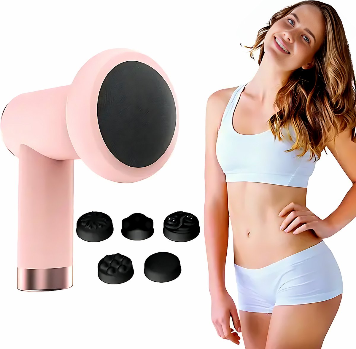 Afbeelding 2 van FineMart - Dieprollende Massage - Massage Pistool - Massage Apparaat - Cellulite Massage Apparaat - Oplaadbaar en Draadloos - Roze
