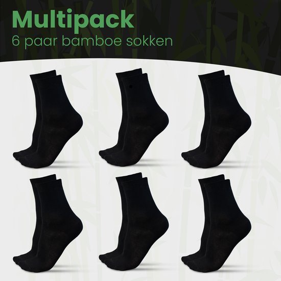 Bamboe Sokken - 6 Paar - Sokken - Maat 38-43 - Sokken Dames - Sokken Heren - Comfortabel - Zwart - Saaf