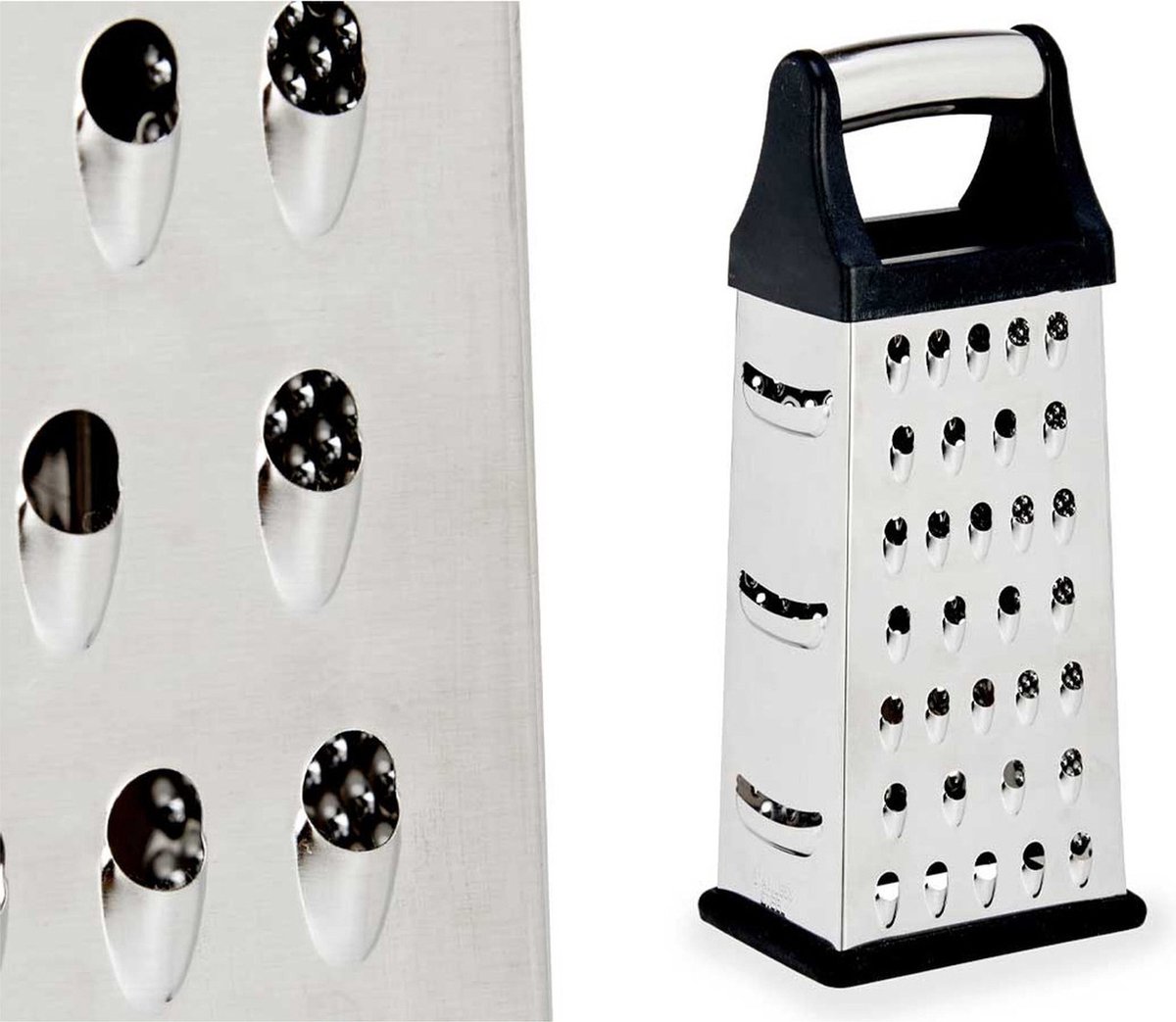 Kinvara Keuken rasp met zwart handvat - 4-zijdig - zilver - RVS - hand rasp