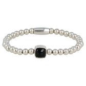 *Zilveren elastische bedelarmband met Onyx edelsteen - Zilveren armband met Onyx edelsteen - Met luxe cadeauverpakking