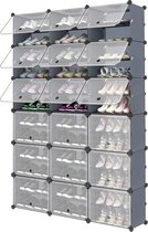 Schoenenrek - Schoenenkastje - Schoenenkast - Schoenenopbergkast - Schoenenrek voor 72 paar schoenen - Schoenenkast met 3 x 12 lagen - Stofdichte kunststof schoenenrek voor gang - Slaapkamer - Entree - Met deuren 30 x 40 x 30 cm per vak - Grijs