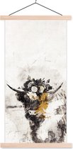 Posterhanger incl. Poster 60x120 cm - Schoolplaat - Schotse hooglander - Verf - Bloemen - Textielposter - Blanke latten