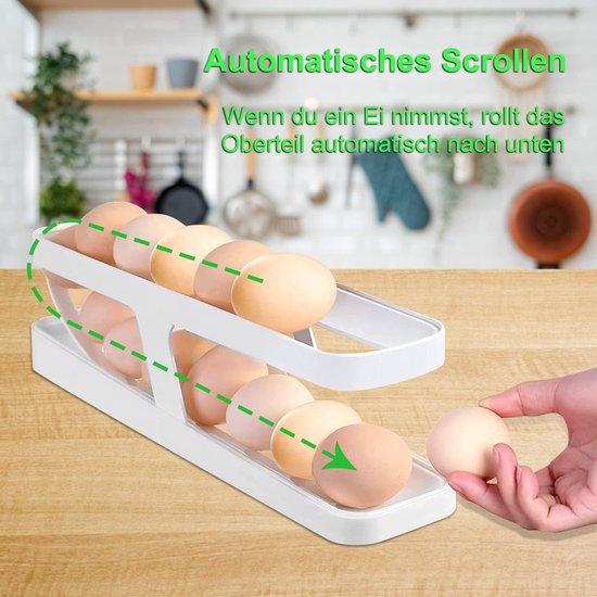 Eierroller, eierdispenser voor koelkast, eierhouder, koelkast, eierhouder met 2 niveaus, organizer, eierdispenser, eierhouder