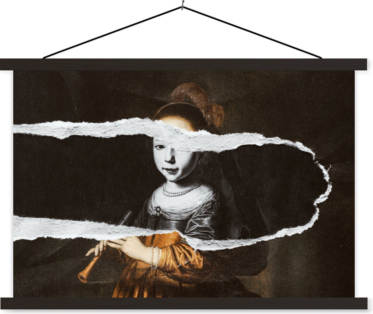 Posterhanger incl. Poster 150x100 cm - Schoolplaat - Elizabeth Spiegel - Zwart - Wit - Tex