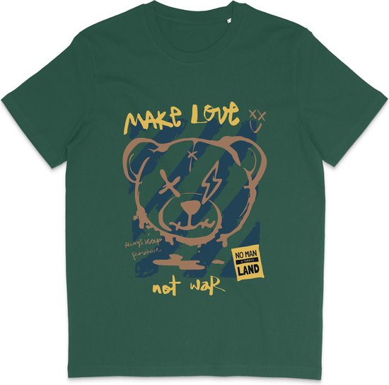 Heren Dames T Shirt - Print en Quote: Make Love No War - Groen - 3XL