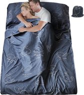 Slaapzakvulling, dubbele slaapzak van polykatoen met kussengleuf voor hotel, motel en rugzaktour, licht campinglaken, 230 x 180 cm