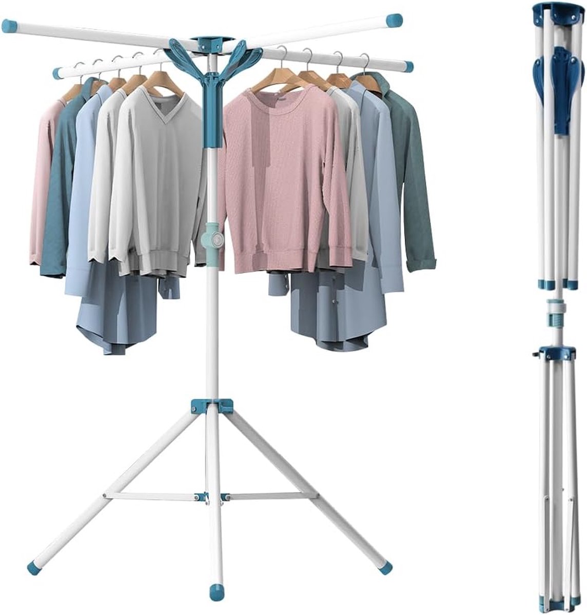 Droogrek met beugel Y-type blauw Par 4 wasrek kledingrek kleerstandaard hanger kunststof en aluminiumlegeringen inklapbaar ruimtebesparend voor binnen en buiten