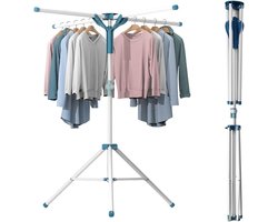 Droogrek met beugel, Y-type, blauw, Par 4 wasrek, kledingrek, kleerstandaard, hanger, kunststof en aluminiumlegeringen, inklapbaar, ruimtebesparend, voor binnen en buiten