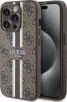 Guess – iPhone 15 Pro Backcover – hoesje 4G – Printed Stripes – Bruin