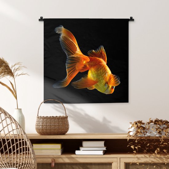 Tapisserie Animaux sur fond noir - Poisson rouge sur fond noir Tapisserie coton 60x60 cm - Tapisserie avec photo