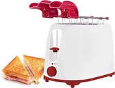 Broodrooster Met Tostiklemmen - Toaster Met Kruimellade 750W - Tosti Apparaat & Tosti Ijzer Alternatief – 7 Standen – Wit/Rood