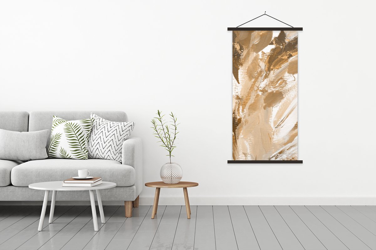 Posterhanger incl. Poster 90x180 cm - Schoolplaat - Verf - Goud - Beige - Textielposter - 