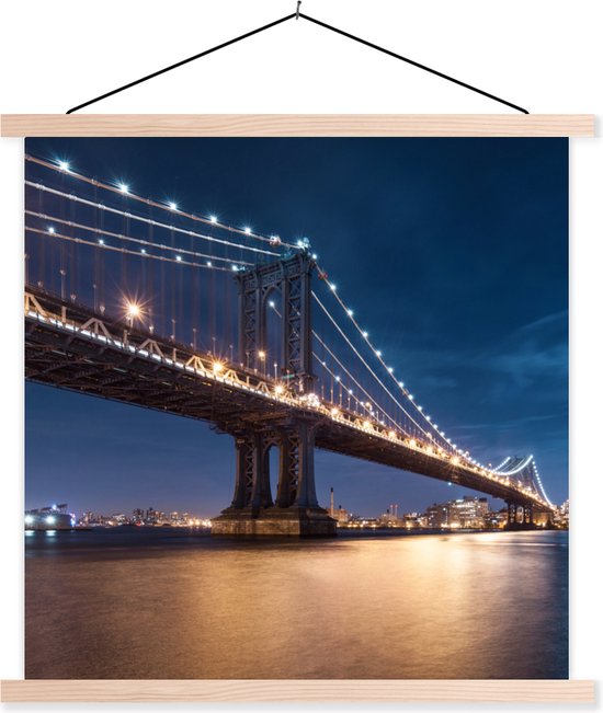 Porte-affiche avec affiche - Affiche scolaire - New York - Manhattan - Nuit - 40x40 cm - lattes vierges