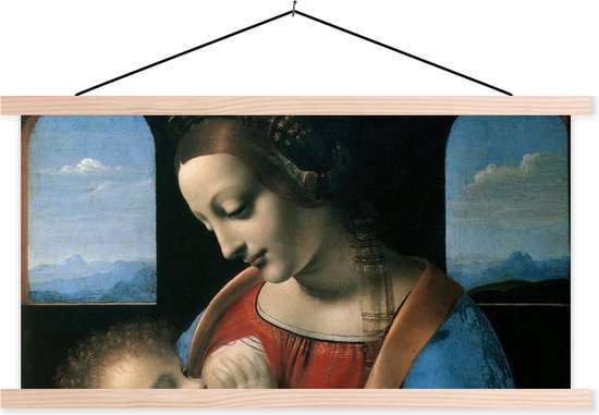Posterhanger incl. Poster - Schoolplaat - The virgin Mary - Leonardo da Vinci - 150x75 cm - Blanke latten