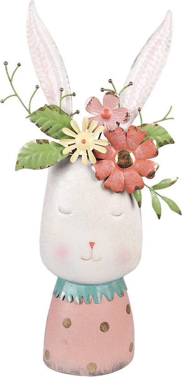 Clayre & Eef Bloempot Konijn 62 cm Wit IJzer Decoratie Beeld