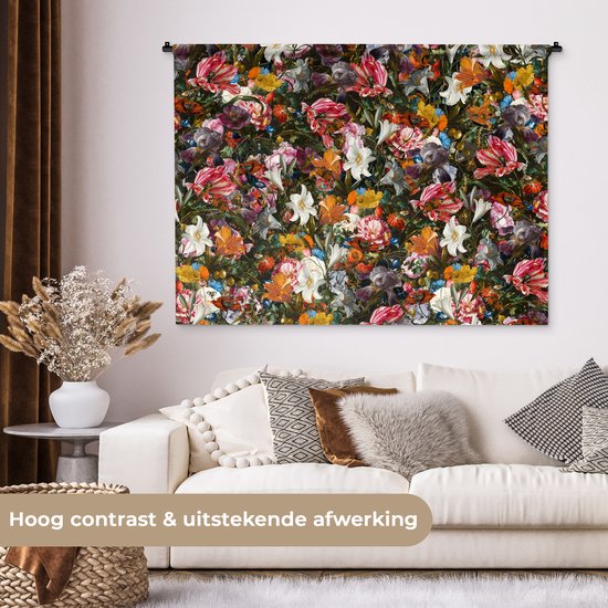 Tenture murale - Tissu mural - Fleurs - Art - Papillon - 150x112,50 cm - Tapisserie