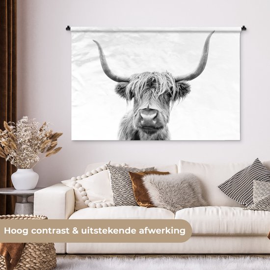Tapisserie - Tapisserie - Highlander écossais - Taureau - Zwart - Wit - 120x80 cm - Tapisserie