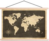 Affiche scolaire - Wereldkaart - Rose des vents - Vintage - 60x40 cm - Lattes vierges