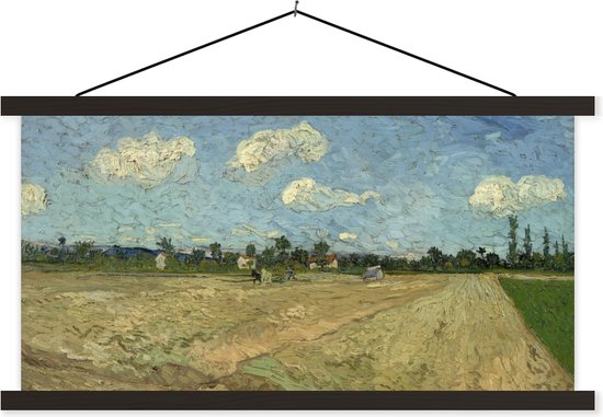 Posterhanger incl. Poster - Schoolplaat - Geploegde akkers - Vincent van Gogh - 90x45 cm - Zwarte latten