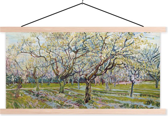 Posterhanger incl. Poster - Schoolplaat - Boomgaard in bloei - Vincent van Gogh - 150x75 cm - Blanke latten