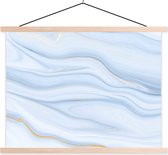 Posterhanger incl. Poster 60x45 cm - Schoolplaat - Marmer - Golf - Blauw - Patronen - Marmerlook - Pastel - Textielposter - Blanke latten