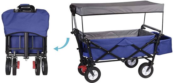 BukkitBow - Opvouwbare Bolderkar Met Dak - Inklapbare Handkar met Stalen Frame - Massief Rubberen Wielen - Tot 80 kg Belasting - Blauw van BukkitBow — afbeelding 4