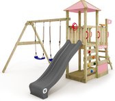 WICKEY speeltoestel klimtoestel Smart Savana met schommel & pastelroze zeil, outdoor kinderspeeltoestel met zandbak, ladder & speelaccessoires voor in de tuin